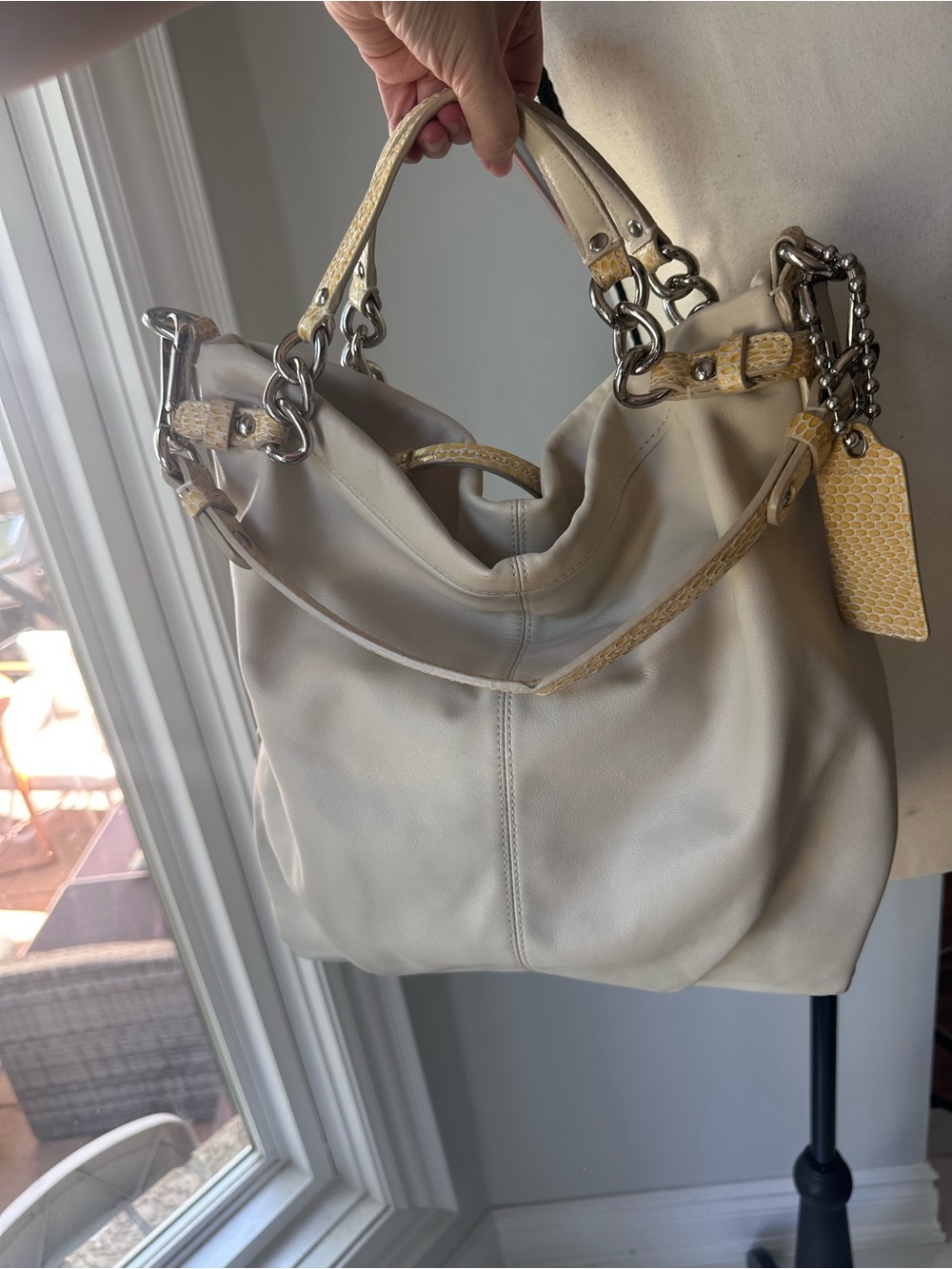 Y2K COACH Brooke Vintage Ivory Leather Hobo Shoulder Bag Purse Yellow Python